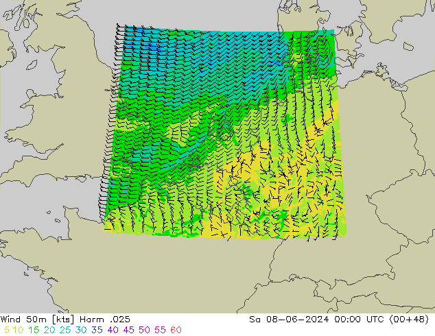 Wind 50m Harm .025 Sa 08.06.2024 00 UTC