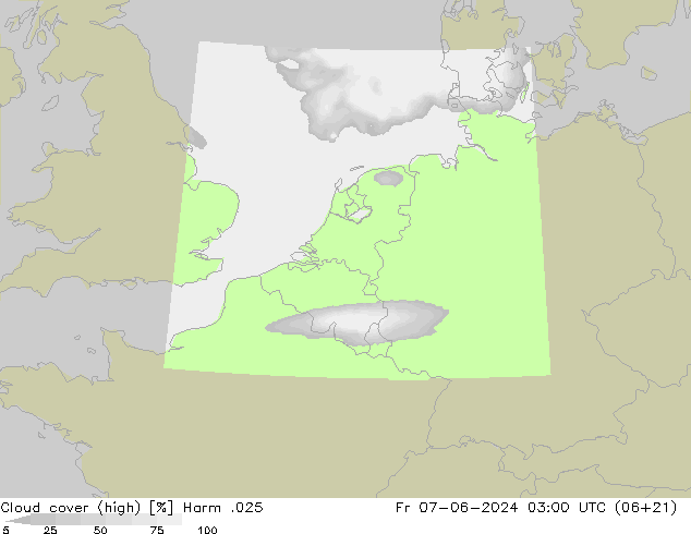 Cloud cover (high) Harm .025 Fr 07.06.2024 03 UTC