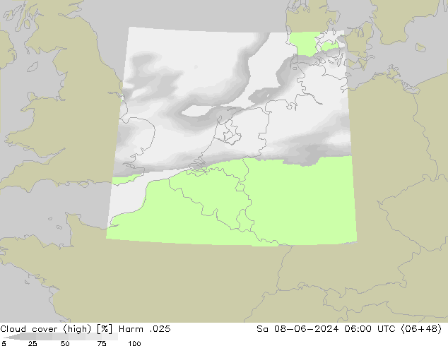 Cloud cover (high) Harm .025 Sa 08.06.2024 06 UTC