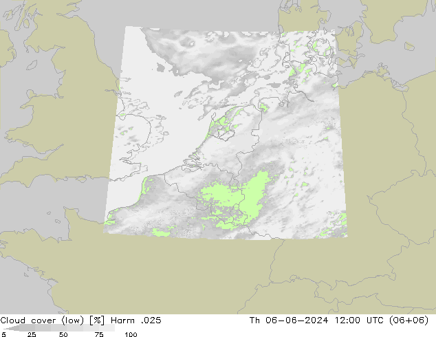 Cloud cover (low) Harm .025 Th 06.06.2024 12 UTC