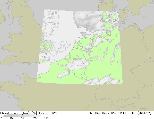 Cloud cover (low) Harm .025 Th 06.06.2024 18 UTC