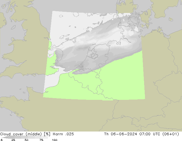 Cloud cover (middle) Harm .025 Th 06.06.2024 07 UTC