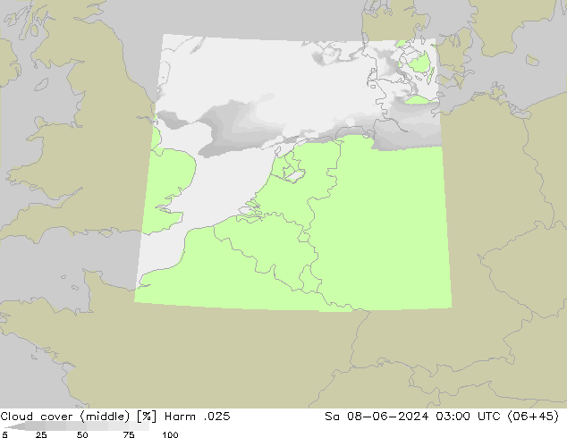 Cloud cover (middle) Harm .025 Sa 08.06.2024 03 UTC