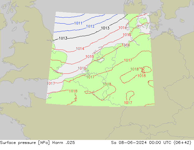 Atmosférický tlak Harm .025 So 08.06.2024 00 UTC