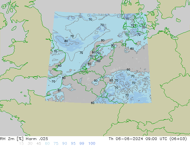 Humedad rel. 2m Harm .025 jue 06.06.2024 09 UTC