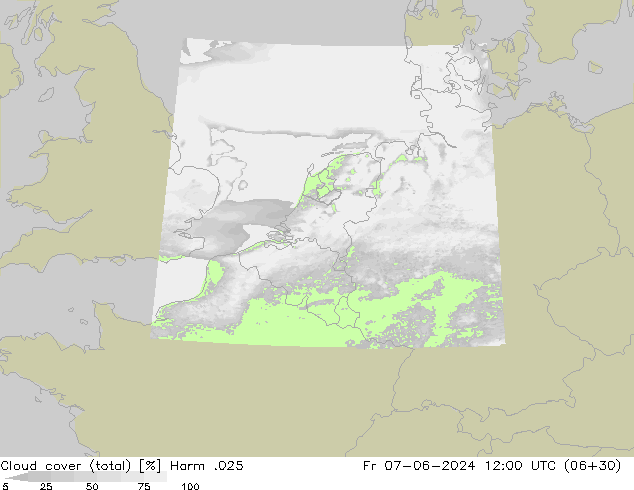 Cloud cover (total) Harm .025 Fr 07.06.2024 12 UTC