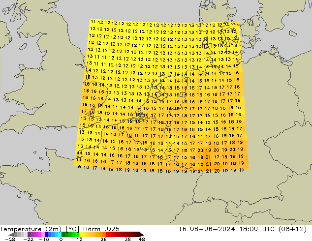 Sıcaklık Haritası (2m) Harm .025 Per 06.06.2024 18 UTC