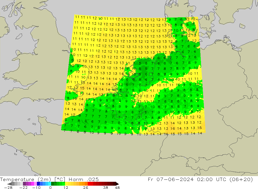 mapa temperatury (2m) Harm .025 pt. 07.06.2024 02 UTC