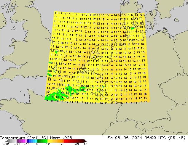 température (2m) Harm .025 sam 08.06.2024 06 UTC