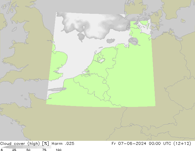 Cloud cover (high) Harm .025 Fr 07.06.2024 00 UTC