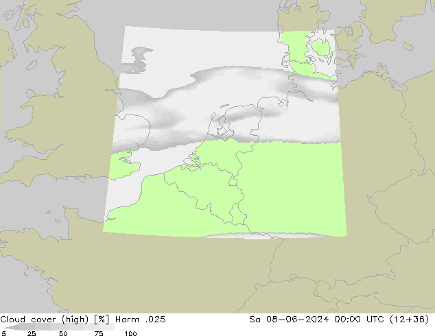 Cloud cover (high) Harm .025 Sa 08.06.2024 00 UTC