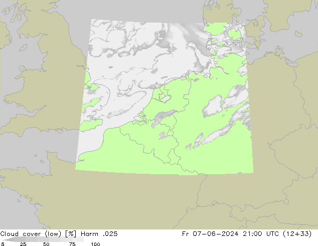 Cloud cover (low) Harm .025 Fr 07.06.2024 21 UTC