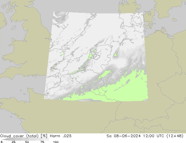 Cloud cover (total) Harm .025 So 08.06.2024 12 UTC