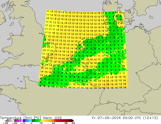 Sıcaklık Haritası (2m) Harm .025 Cu 07.06.2024 00 UTC