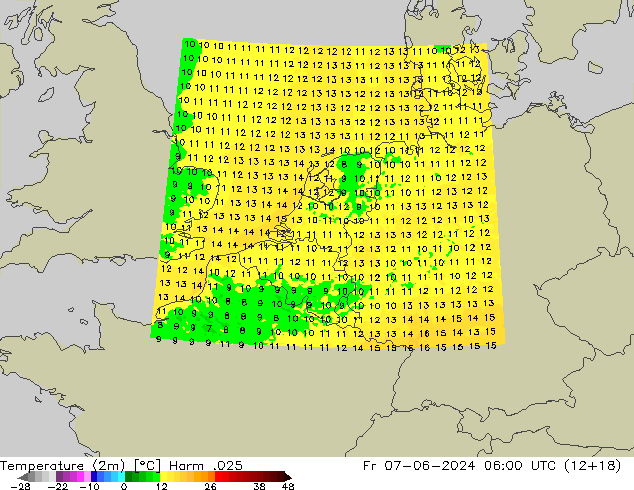 Temperature (2m) Harm .025 Fr 07.06.2024 06 UTC