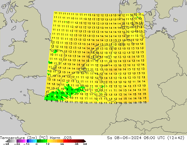 Temperature (2m) Harm .025 Sa 08.06.2024 06 UTC