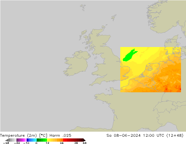 Temperature (2m) Harm .025 Sa 08.06.2024 12 UTC