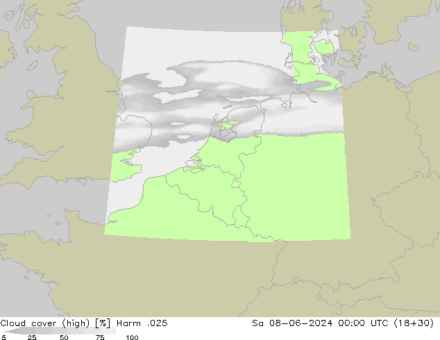 Cloud cover (high) Harm .025 Sa 08.06.2024 00 UTC