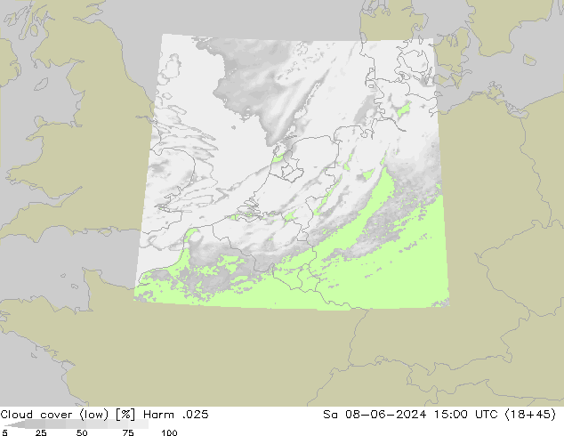 Cloud cover (low) Harm .025 Sa 08.06.2024 15 UTC