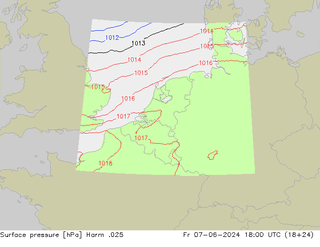 地面气压 Harm .025 星期五 07.06.2024 18 UTC
