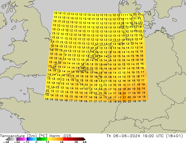 Temperature (2m) Harm .025 Th 06.06.2024 19 UTC