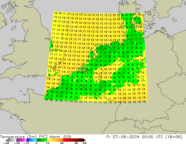 Temperatura (2m) Harm .025 Sex 07.06.2024 00 UTC