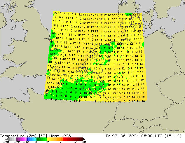 Temperature (2m) Harm .025 Fr 07.06.2024 06 UTC