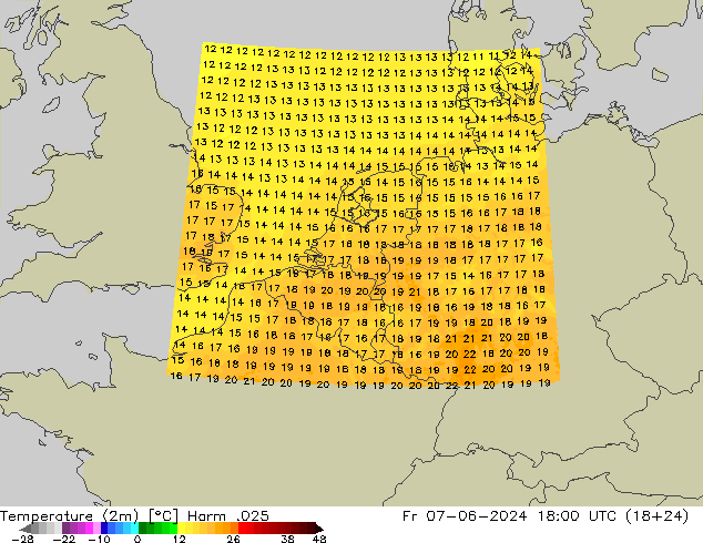 Temperature (2m) Harm .025 Fr 07.06.2024 18 UTC