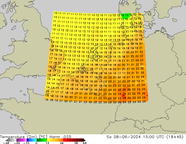 Temperatura (2m) Harm .025 sab 08.06.2024 15 UTC