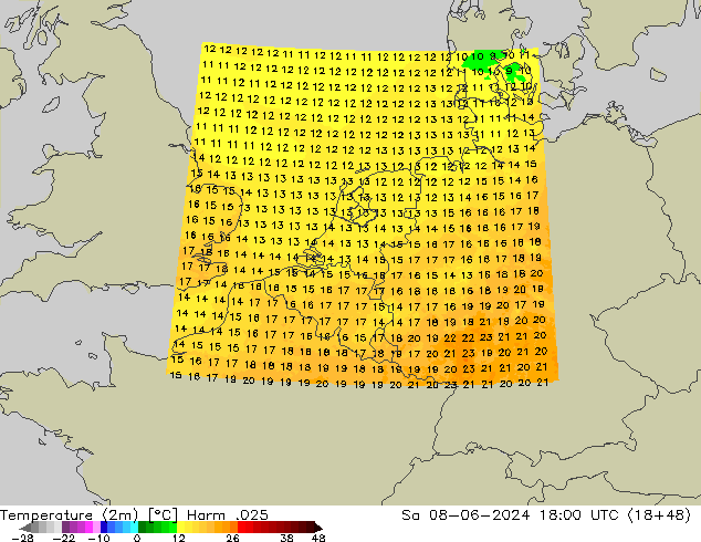 Temperatura (2m) Harm .025 Sáb 08.06.2024 18 UTC