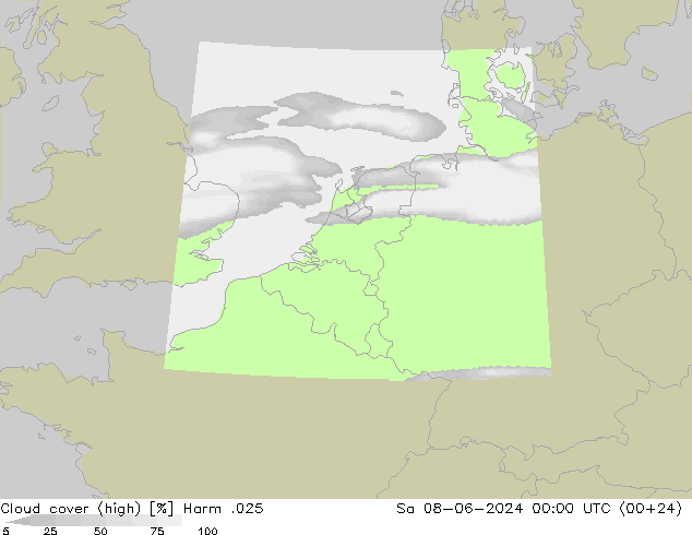 Cloud cover (high) Harm .025 Sa 08.06.2024 00 UTC