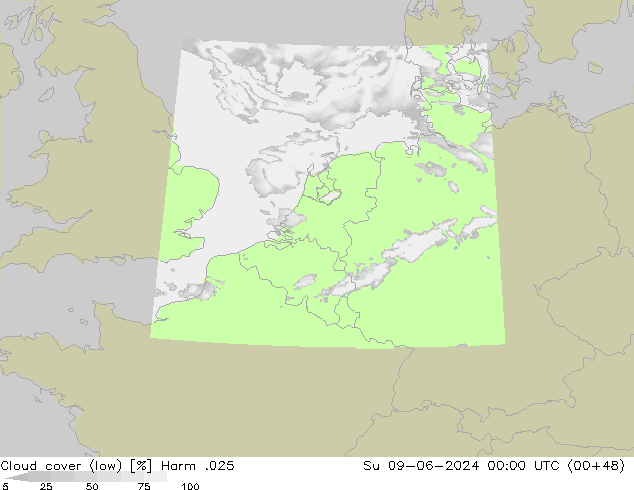 Cloud cover (low) Harm .025 Su 09.06.2024 00 UTC