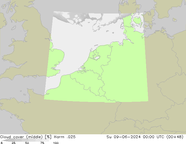 Cloud cover (middle) Harm .025 Su 09.06.2024 00 UTC
