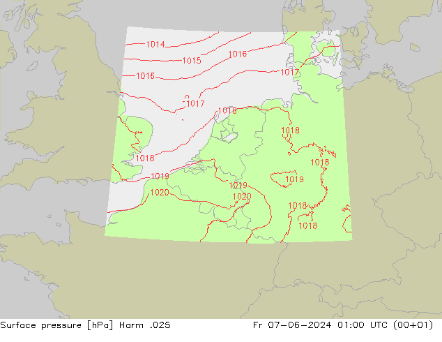 Atmosférický tlak Harm .025 Pá 07.06.2024 01 UTC