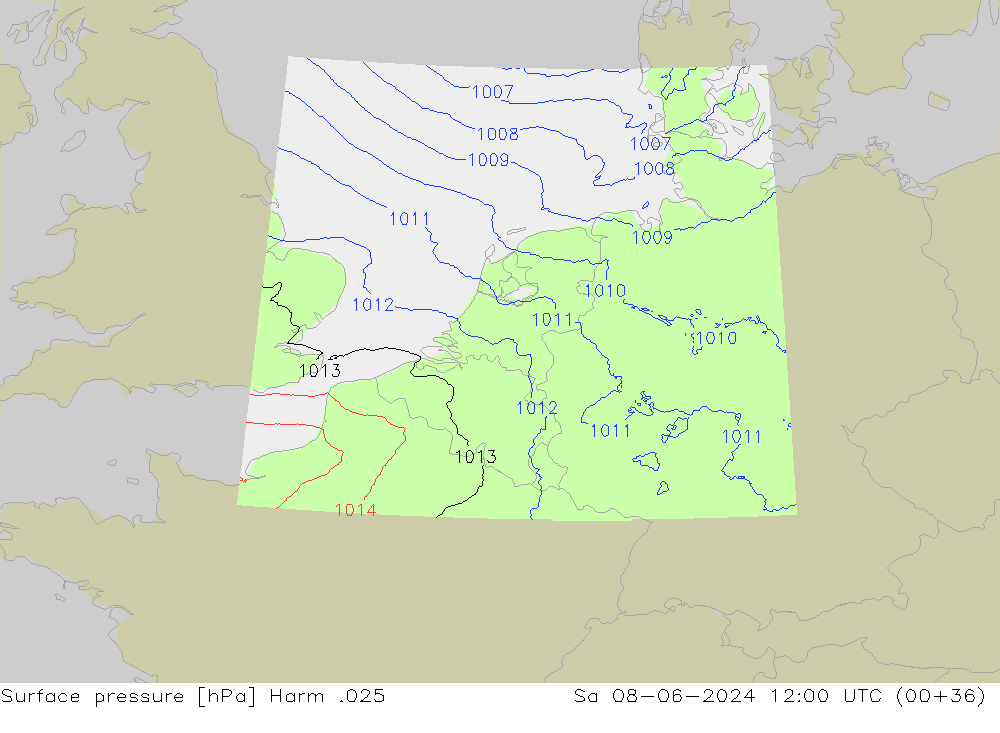 Surface pressure Harm .025 Sa 08.06.2024 12 UTC