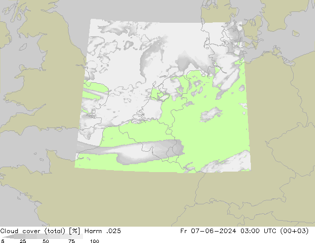 Cloud cover (total) Harm .025 Fr 07.06.2024 03 UTC