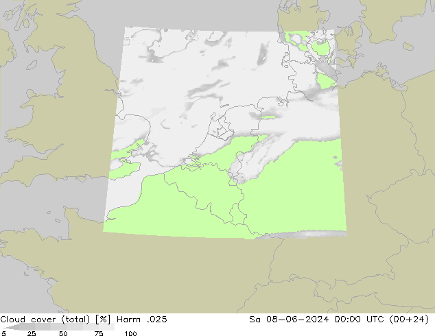 Cloud cover (total) Harm .025 Sa 08.06.2024 00 UTC