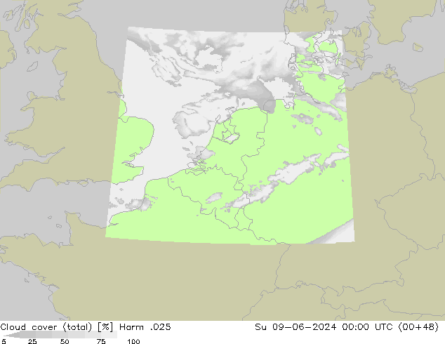 Cloud cover (total) Harm .025 Su 09.06.2024 00 UTC