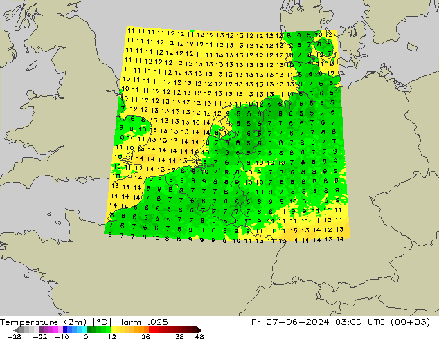Temperature (2m) Harm .025 Fr 07.06.2024 03 UTC