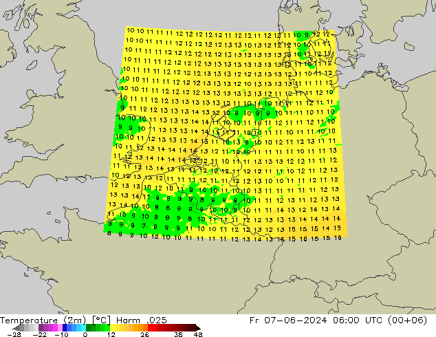 Temperature (2m) Harm .025 Pá 07.06.2024 06 UTC