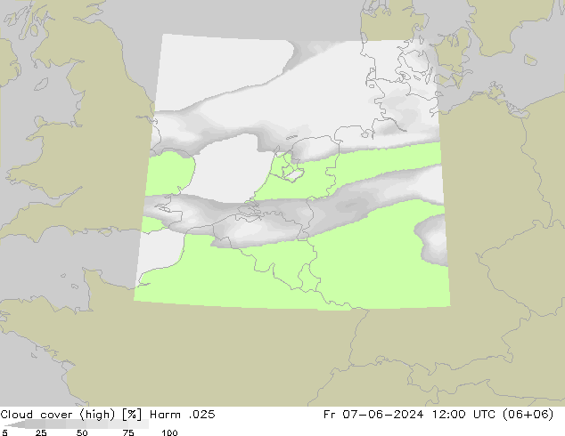 Cloud cover (high) Harm .025 Fr 07.06.2024 12 UTC