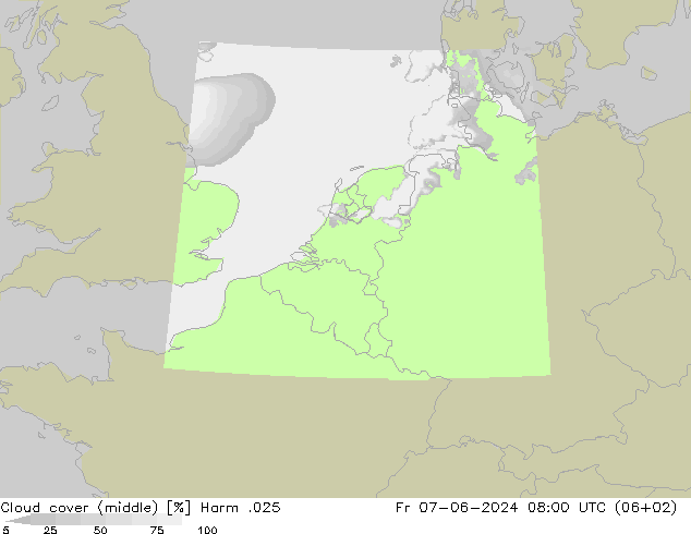 Cloud cover (middle) Harm .025 Fr 07.06.2024 08 UTC
