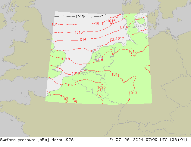 Pressione al suolo Harm .025 ven 07.06.2024 07 UTC