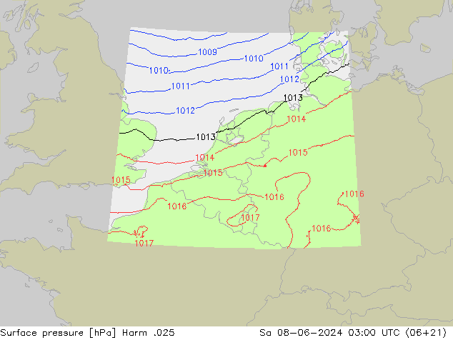 Atmosférický tlak Harm .025 So 08.06.2024 03 UTC