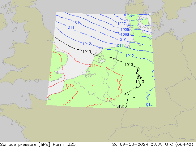 Atmosférický tlak Harm .025 Ne 09.06.2024 00 UTC