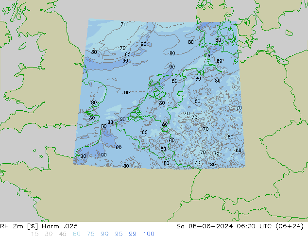 RH 2m Harm .025 Sa 08.06.2024 06 UTC