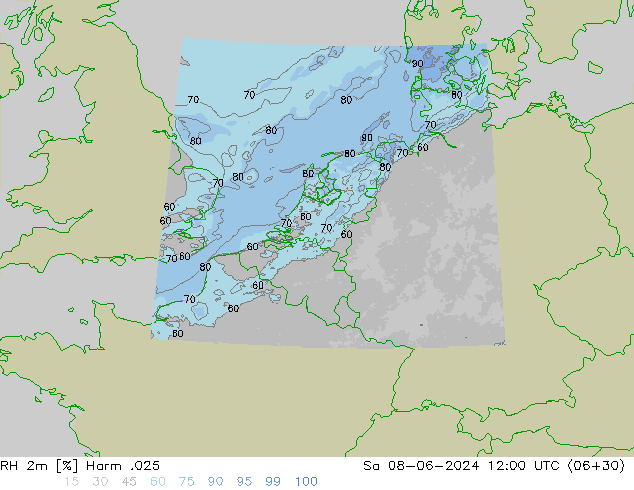 Humidité rel. 2m Harm .025 sam 08.06.2024 12 UTC