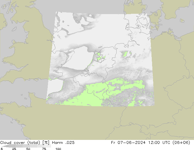 Cloud cover (total) Harm .025 Pá 07.06.2024 12 UTC