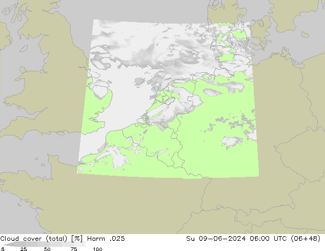 Cloud cover (total) Harm .025 Ne 09.06.2024 06 UTC