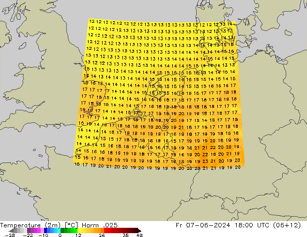 Temperature (2m) Harm .025 Pá 07.06.2024 18 UTC